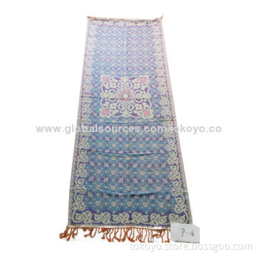 Jacquard scarf with placement hibiscuss pattern, 180*70+8cm tassels, poly and viscose